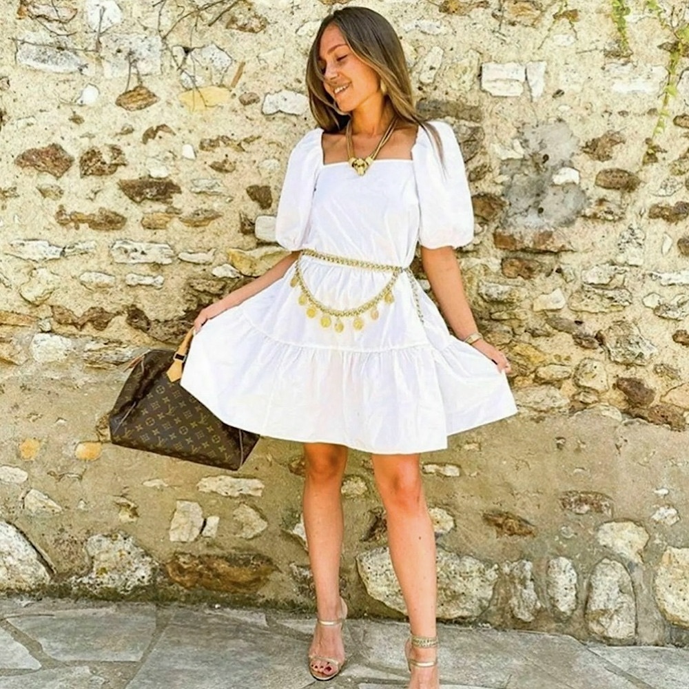 H&M Oversized Puff Sleeved Cotton A-Line DRESS - Picture 11 of 13